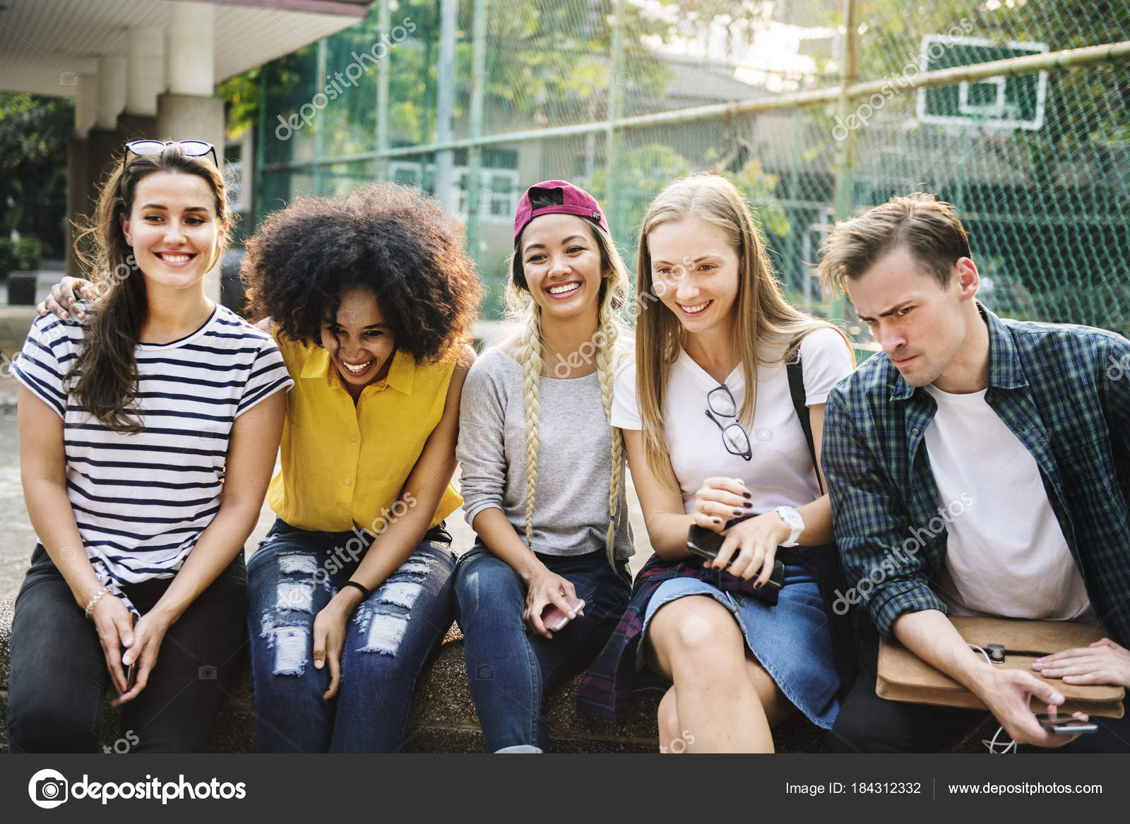 Diverse Group Friends Hanging Out Park Millennials Youth ...