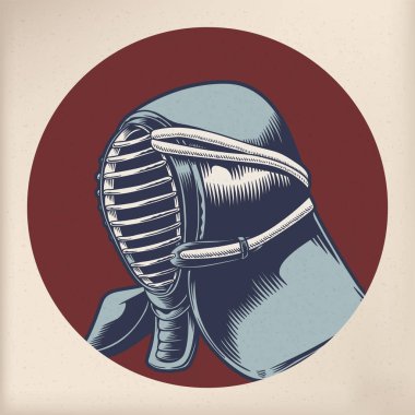 Japon geleneği stil, kendo için kask illüstrasyon tasarımı