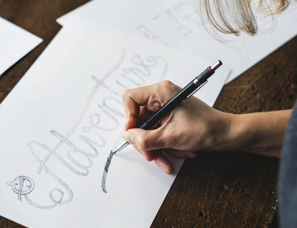 Closeup Calligrapher Working Project — Stock Photo, Image