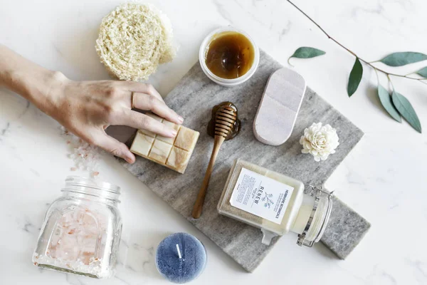 Flat Lay Spa Treatment Set — Stock Photo, Image