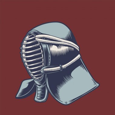 Japon geleneği stil, kendo için kask illüstrasyon tasarımı