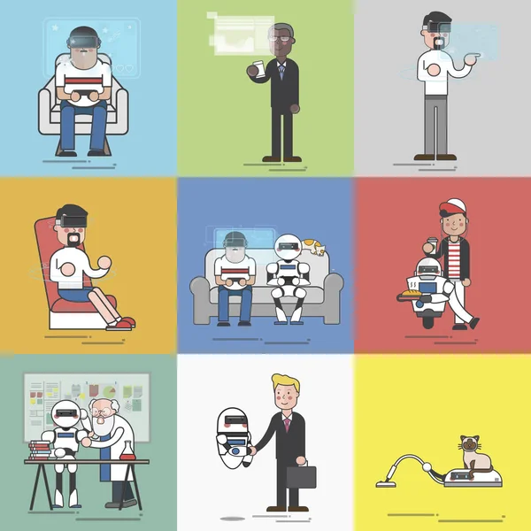 Ilustração Robôs Com Ícones Pessoas — Fotografia de Stock