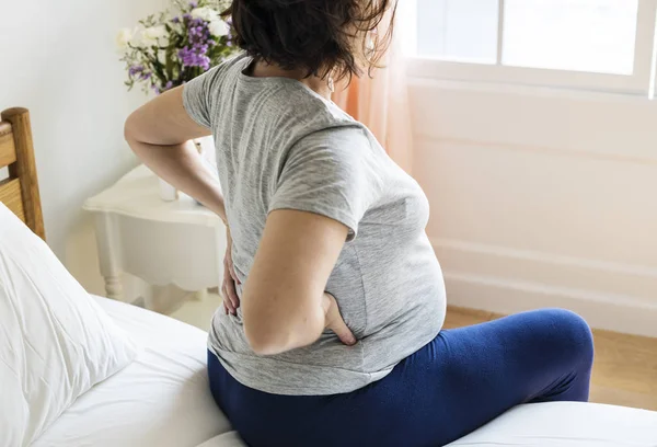 Pregnant Woman Back Pain Bed — Stock Photo, Image