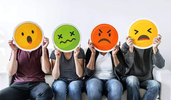 Diverse People Holding Emoticon — Stock Photo, Image