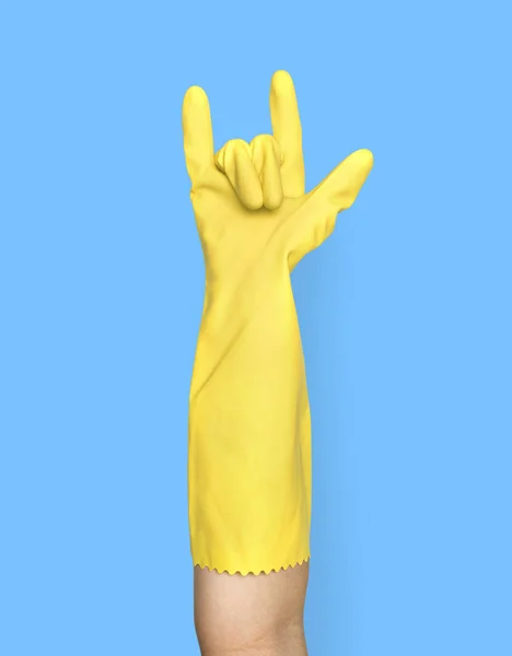 Χέρι Του Ανθρώπου Κίτρινο Γάντι — Φωτογραφία Αρχείου