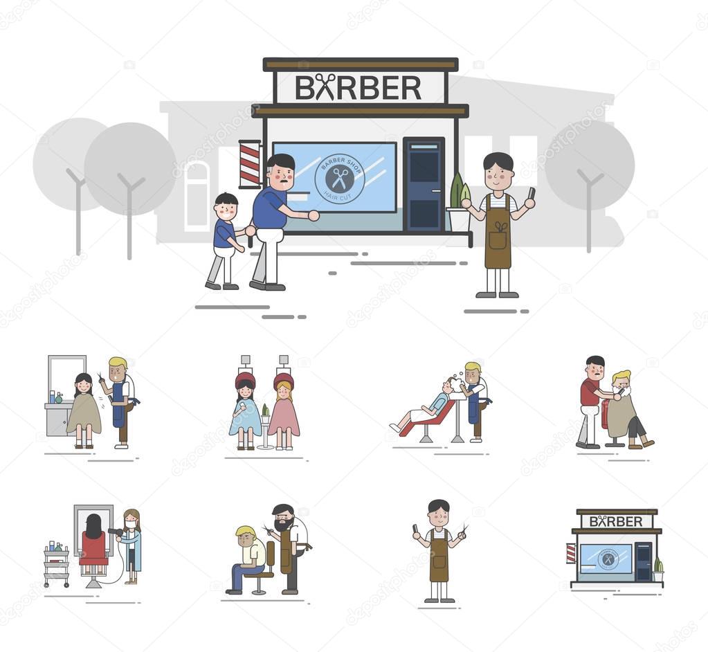 Illustration set of barber shop 