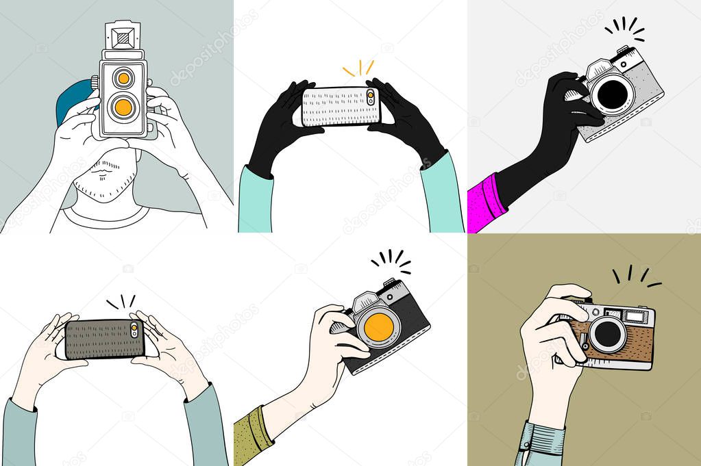 Illustration of hands taking photo