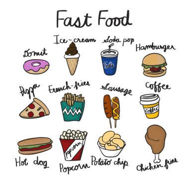 Çizim stili gıda koleksiyonunun illüstrasyon