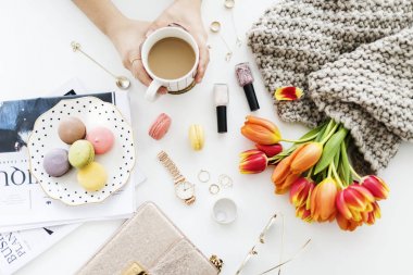 Kadın yaşam tarzı flatlay kavramı