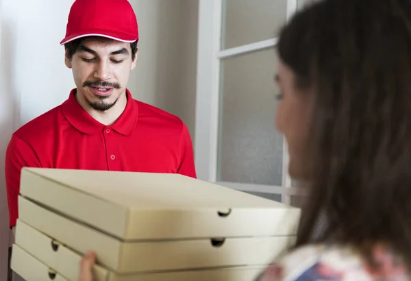 Uomo Consegna Pizza Cliente — Foto Stock