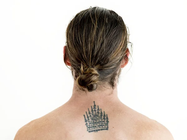 Porträtt Tatuerade Man Isolerade Vit Bakgrund — Stockfoto