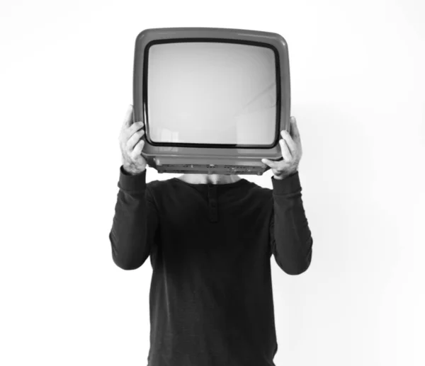 Nahaufnahme Eines Mannes Mit Einem Fernseher — Stockfoto