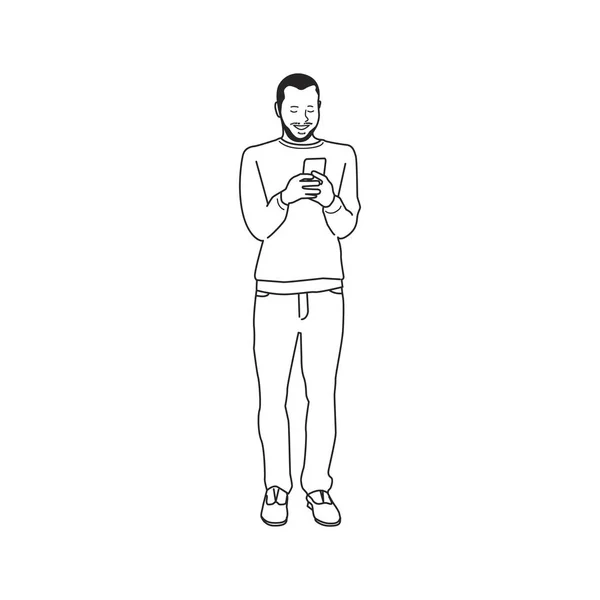 Homem Negro Ilustrado Usando Telefone Celular — Fotografia de Stock
