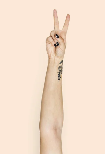 Человеческая Рука Знаком Мира Двумя Пальцами — стоковое фото