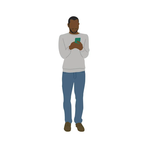 Homem Negro Ilustrado Usando Telefone Celular — Fotografia de Stock