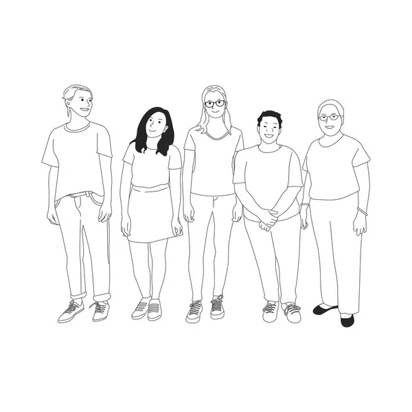 Illustrated diverse casual people