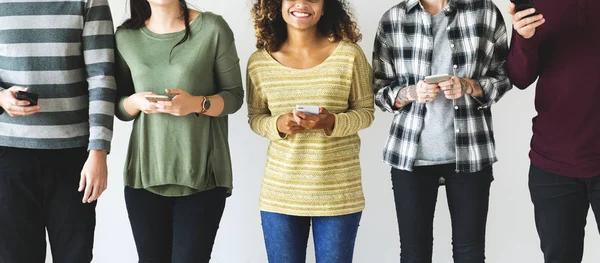 Diverse People Standing Thier Mobiles Hand — Stock Photo, Image