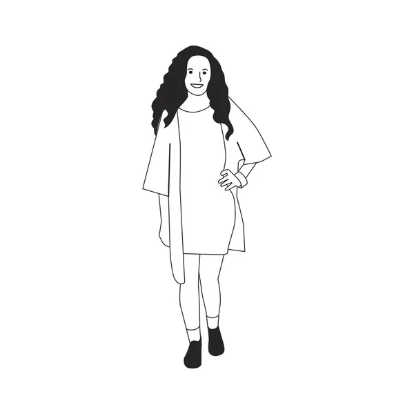Ilustrada Joven Mujer Pie Sola — Foto de Stock