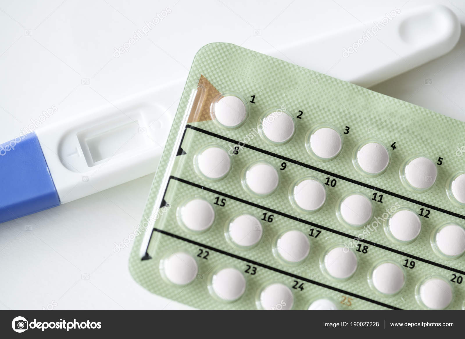 Closeup Pregnancy Test Contraceptive Pills Birth Control Concept Stock