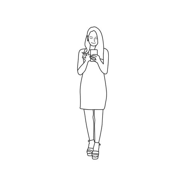 Mujer Ilustrada Usando Teléfono Móvil — Foto de Stock