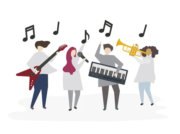 Geïllustreerde Vrienden Spelen Muziek Samen — Stockfoto
