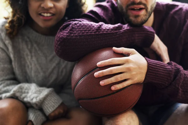 Young Couple Watching Basketball Match Home — Stock Photo, Image