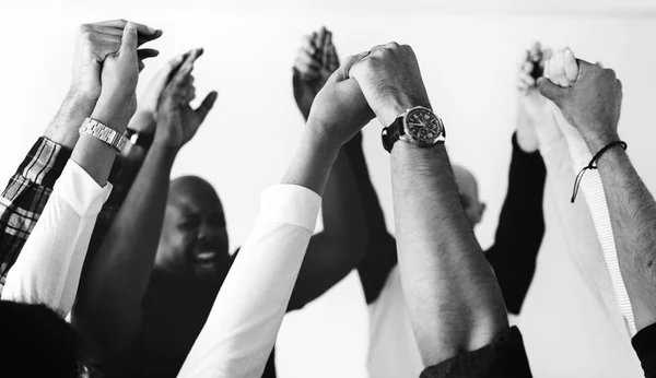 Diverse People Joining Hands Together Teamwork Winning Concept — Stock Photo, Image