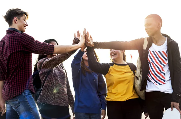 Group Friends All High Five Together Support Teamwork Concept — Stock Photo, Image
