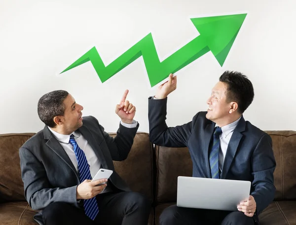 Businessmen Profit Statistics Icon Green Arrow — Stock Photo, Image