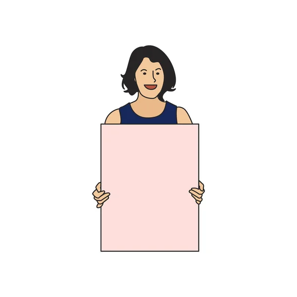 Illustrated Woman Holding Blank Paper — Stock Photo, Image