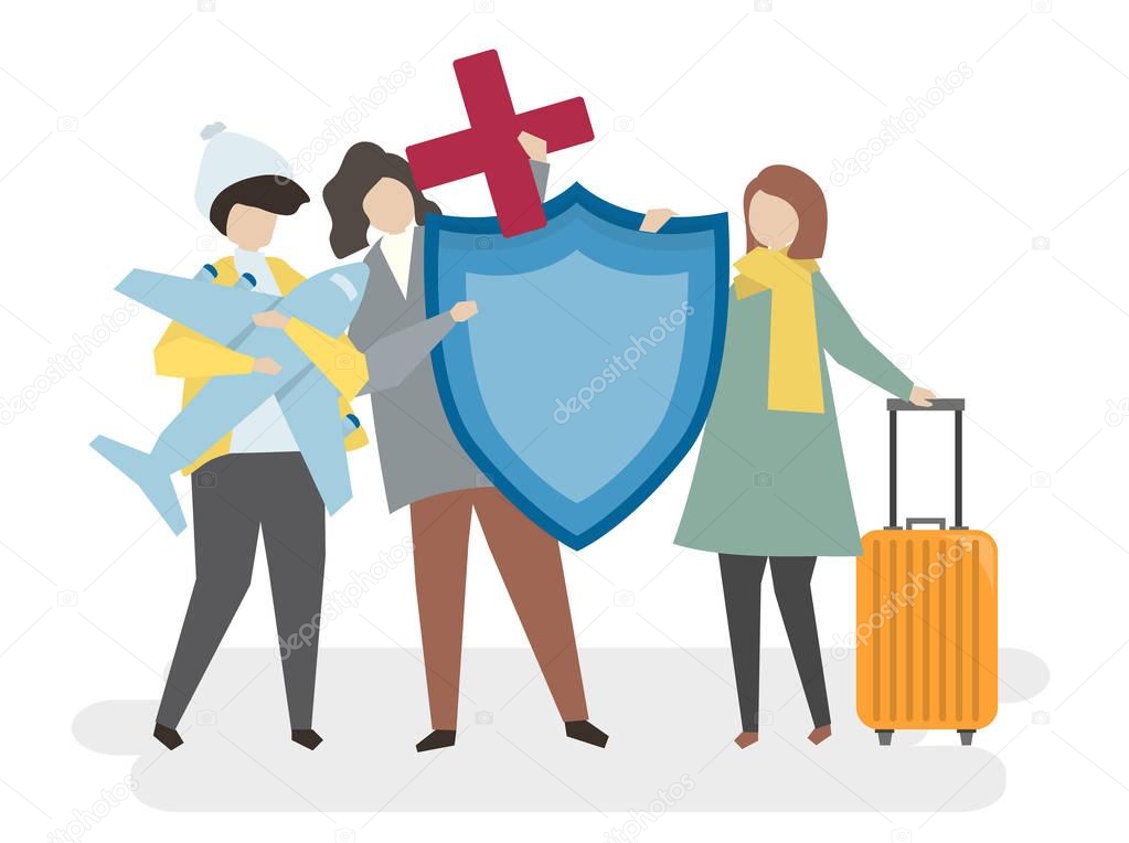 Illustration of people with travel insurance