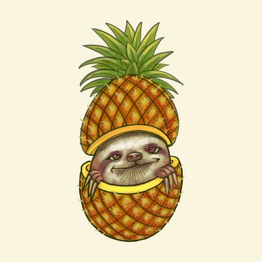 Sarı arka plan üzerinde izole elle çizilmiş ananas