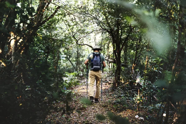 Mann beim Trekking im Wald — Stockfoto