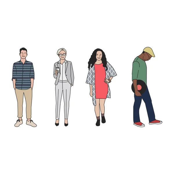 Illustrated diverse casual people