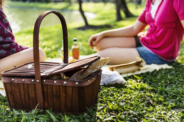 Moeder Dochter Hebben Een Picninc Het Park — Stockfoto