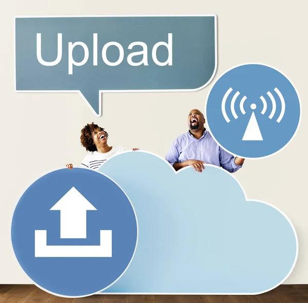 Happy People Cloud Technology Icons — Stock Photo, Image