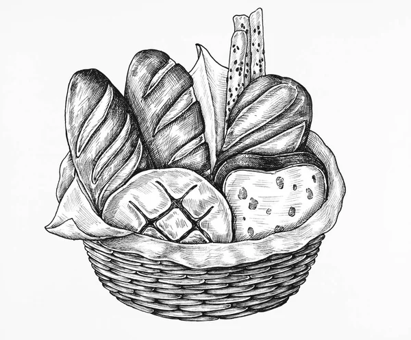 Çizilmiş Ekmek Sepeti — Stok fotoğraf