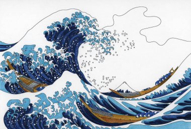 Hokusai's The Great Wave Of Kanagawa adult coloring page clipart