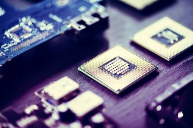 Closeup elektronik bilgisayar bileşenleri Mikroişlemciler yönetim kurulu