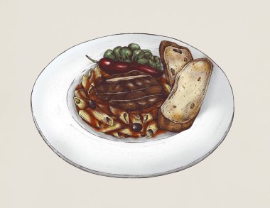 Çizilmiş penne caponata çanak