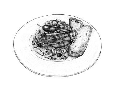 Çizilmiş penne caponata çanak