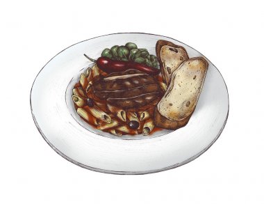 Çizilmiş penne caponata çanak