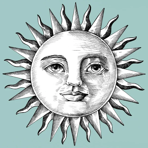 Hand Gezeichnete Sonne Mit Gesicht — Stockfoto