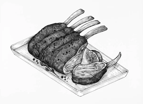 Hand Drawn Rack Lamb Tray — Stock Photo, Image