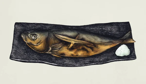 Peixes Cavala Grelhados Desenhados Mão — Fotografia de Stock