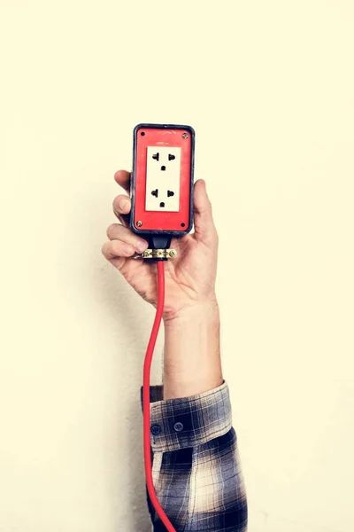 Hand Holding Electricity Power Plug Isolated White — Stock Photo, Image