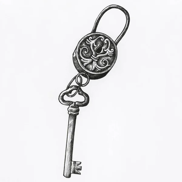 Handgezeichneter Schlüssel Isoliert Auf Hintergrund — Stockfoto