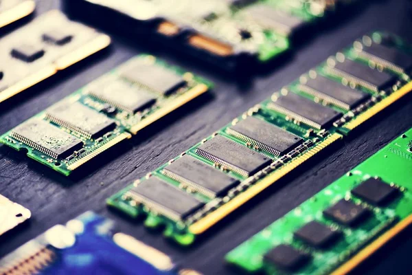 Closeup Electronics Computer Components Microprocessors Mainboard — Stock Photo, Image