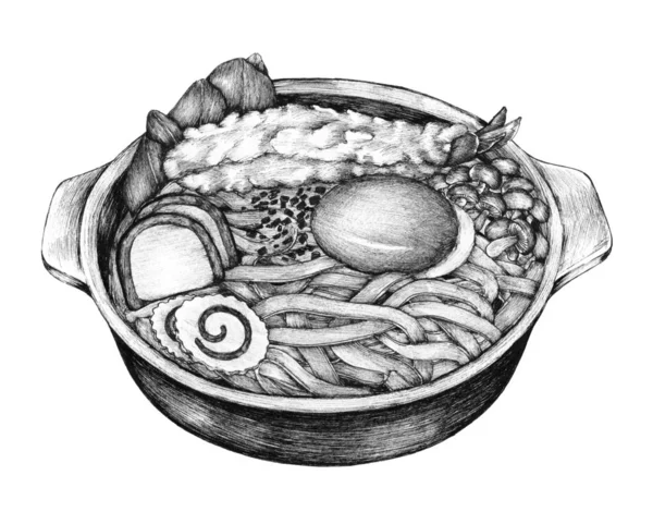 Udon Dessiné Main Cuisine Japonaise — Photo