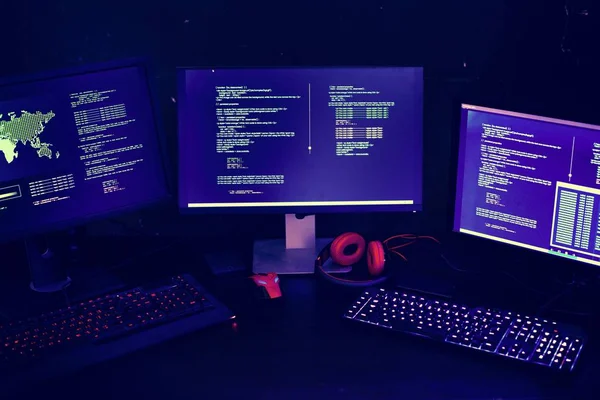 Monitores Computador Com Códigos Software — Fotografia de Stock